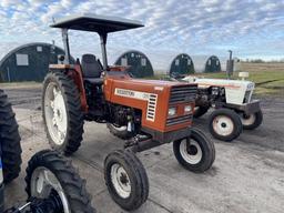 HESSTON 466 FIAT TRACTOR, 3PT, PTO, 2-REMOTES, CANOPY, 11.2R48 REAR TIRES, 7669 HOURS SHOWING, S/N: 