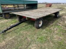 FLATBED WAGON, 18' X 8', J&M 10-TON GEAR, ROLL UP TARPS