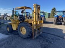 WARNER SWASEY ROUGH TERRAIN FORKLIFT, SINGLE STAGE MAST, 48'' FORKS, 19.9-24 TIRES, 6000 LBS CAPACIT