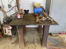 HEAVY DUTY SHOP TABLE, 4' X 4' X 3', INCLUDES CONTENTS