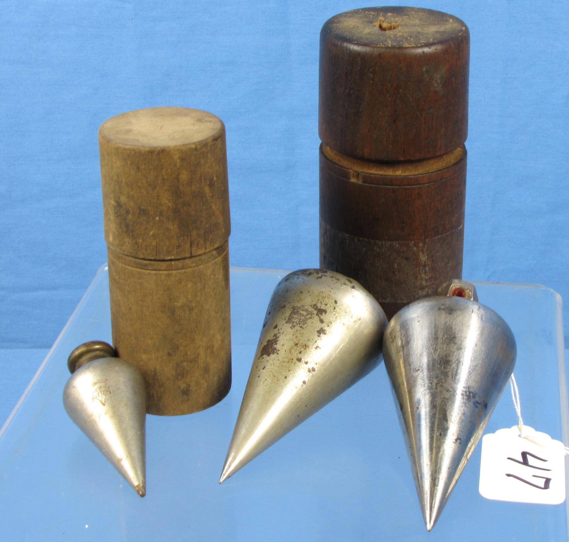 3 Plumb Bobs; Ecs Keen Kutter; (2 In Orig. Wooden Tube)