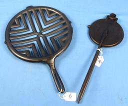 2 Items: Bottom Of Erie Skillet Grill Pn 878 & Paddles; Only; Griswold Wafer Iron (pat’d 6-29-1880