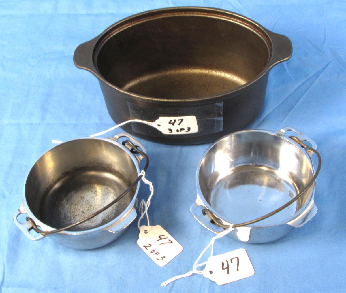 Lot: Griswold #93 Oval Casserole; No Lid & 2 Sm. Serving Kettles; Pn 580 (griswold)