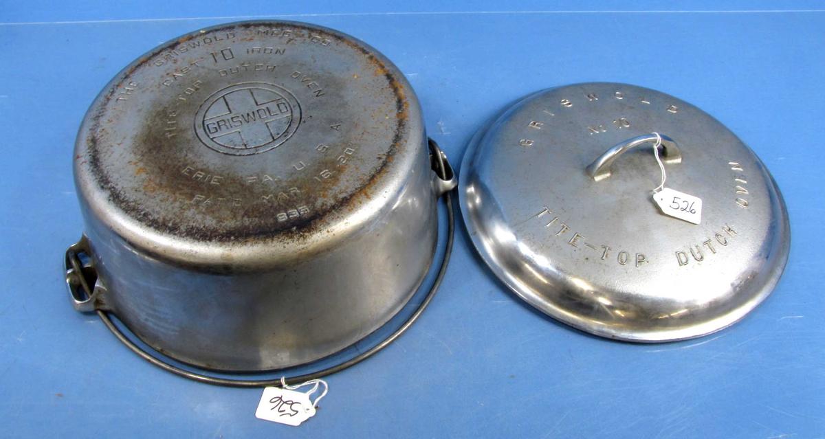 #10 Tite Top Dutch Oven; Raised Letter; High Dome; Griswold Ll; Block; Chrome; Epu; P/n 2553/835