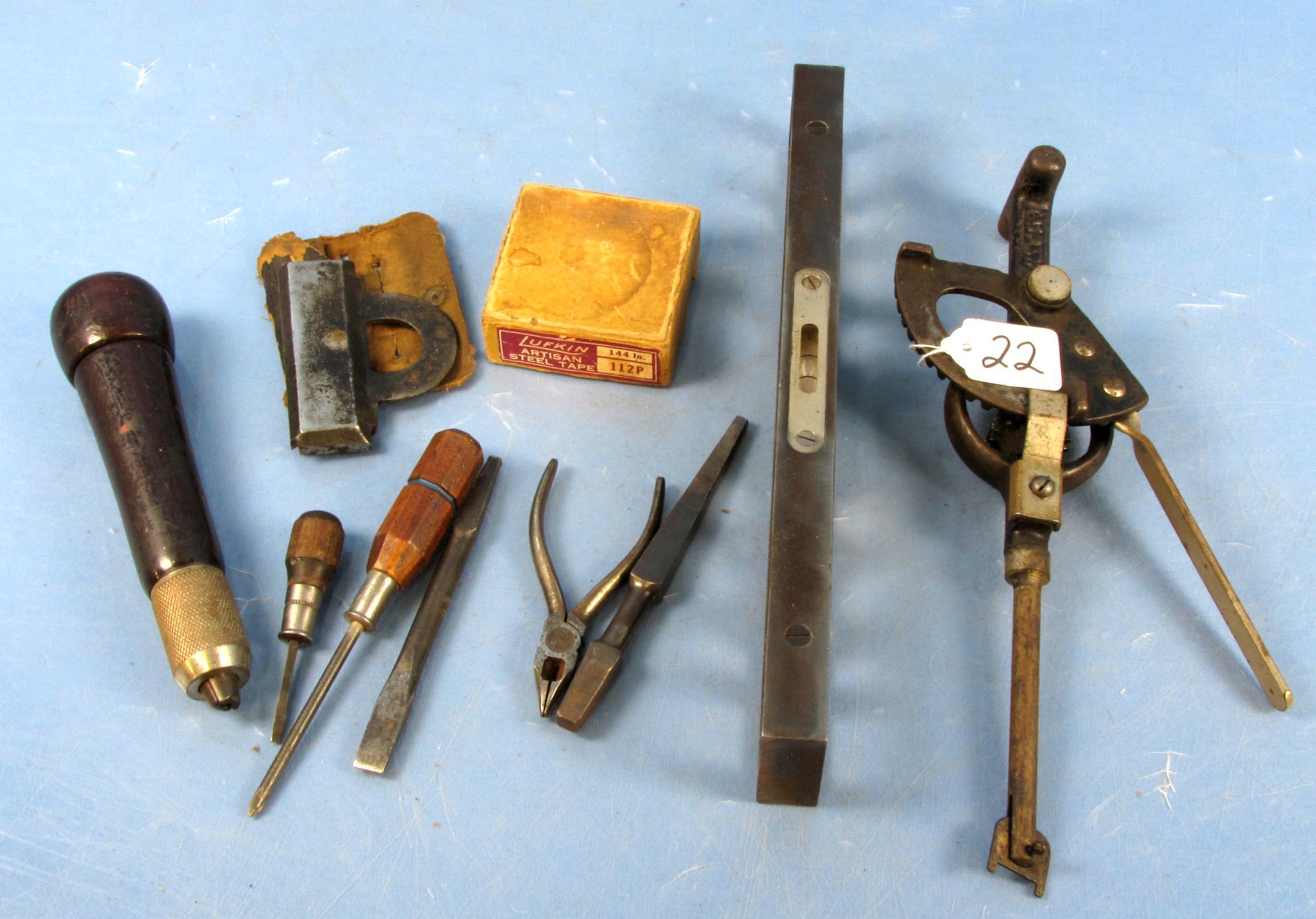 Misc. Lot: Lufkin Steel Tape In Box; 2 Brace Bits; Unusual Racine Wis Imperial Hand Drill?; 2 Sm. S