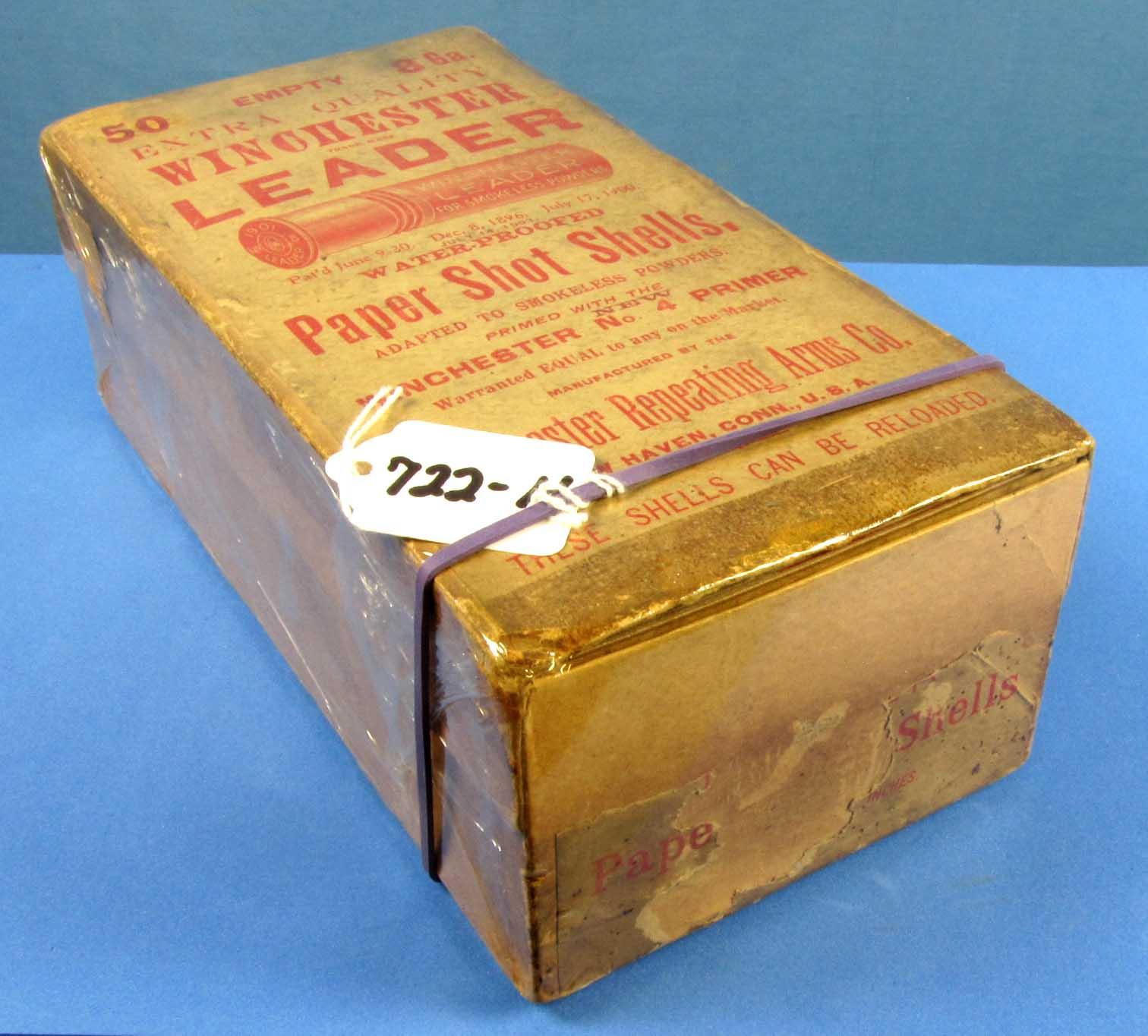 Fabulous Winchester 8 Ga. Leader Shot Shell Shoebox; Full Of 50; 1901 Leader Paper Shot Shells; Uniq