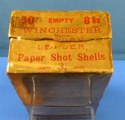 Fabulous Winchester 8 Ga. Leader Shot Shell Shoebox; Full Of 50; 1901 Leader Paper Shot Shells; Uniq