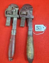 Lot Of 2 Winchester 9" Adjustable Wrench; Winchester Wood Handle Pipe Wrench