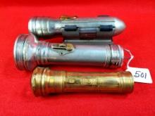 Lot Of 3 Winchester Bullet Type Bicycle W/holder Bullseye Lens Flashlight; Winchester Bullseye Lens