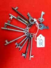 Lot Of 13 Various Padlock Keys And Kk Skeleton Keys