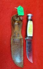 K007: Shapleigh Hunting Knife W/shapleigh Sheath Pearl Handle