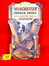S087: Winchester Die Cut Sign, "dog, Two Quail, 10 Shells" Cardboard Hanging Sign