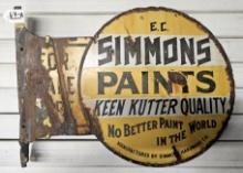 S067a: Ec Simmons Keen Kutter Round Paint Sign Double Sided With Flanges