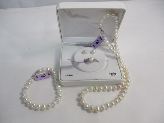 (4pc) Sterling & Pearl Jewelry