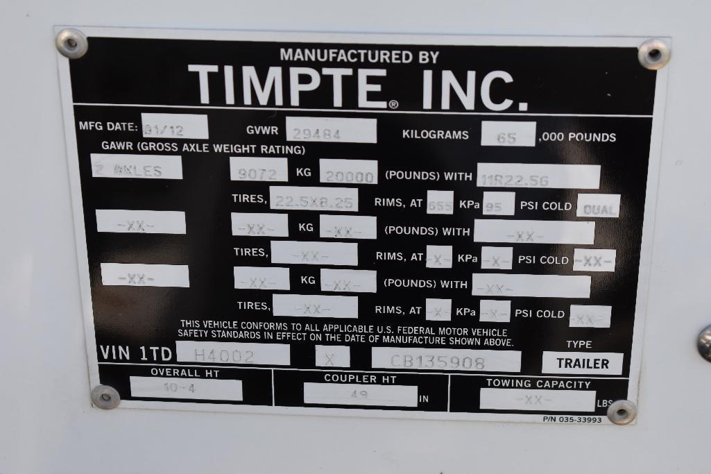 '12 Timpte Super Hopper 40' hopper bottom trailer
