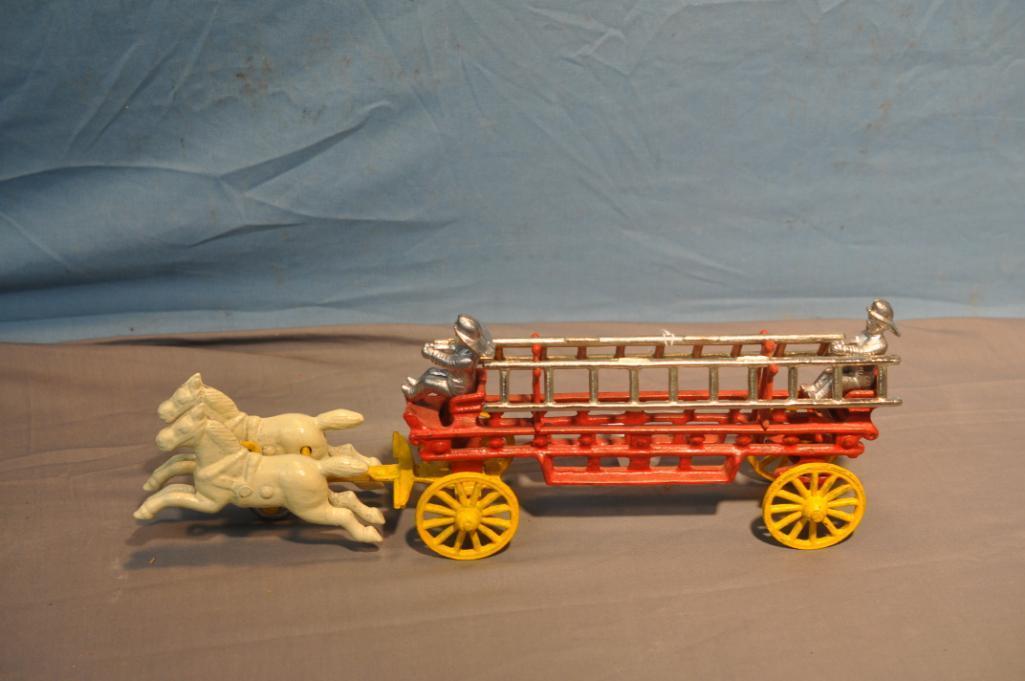 CAST IRON HORSE AND FIRE LADDER WAGON