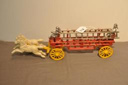 CAST IRON HORSE AND FIRE LADDER WAGON
