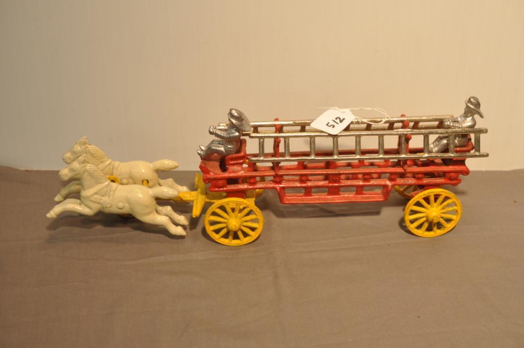 CAST IRON HORSE AND FIRE LADDER WAGON