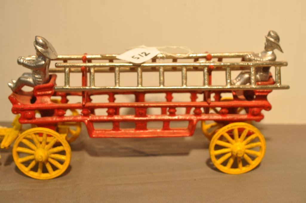 CAST IRON HORSE AND FIRE LADDER WAGON