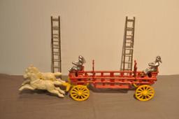 CAST IRON HORSE AND FIRE LADDER WAGON