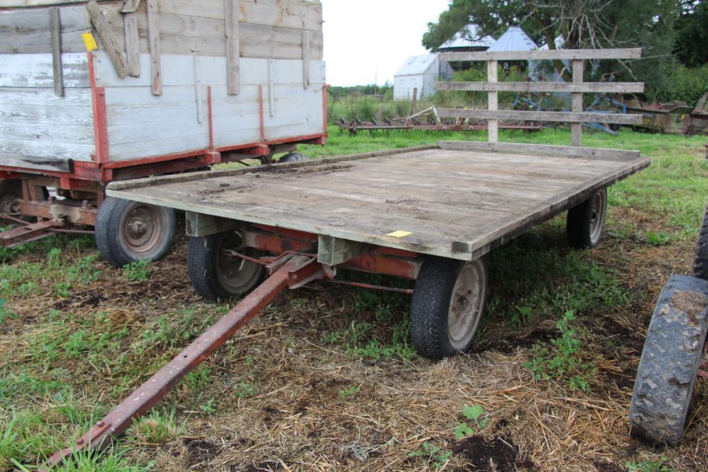 7 x 14' Wooden hay rack on Dearborn running gear