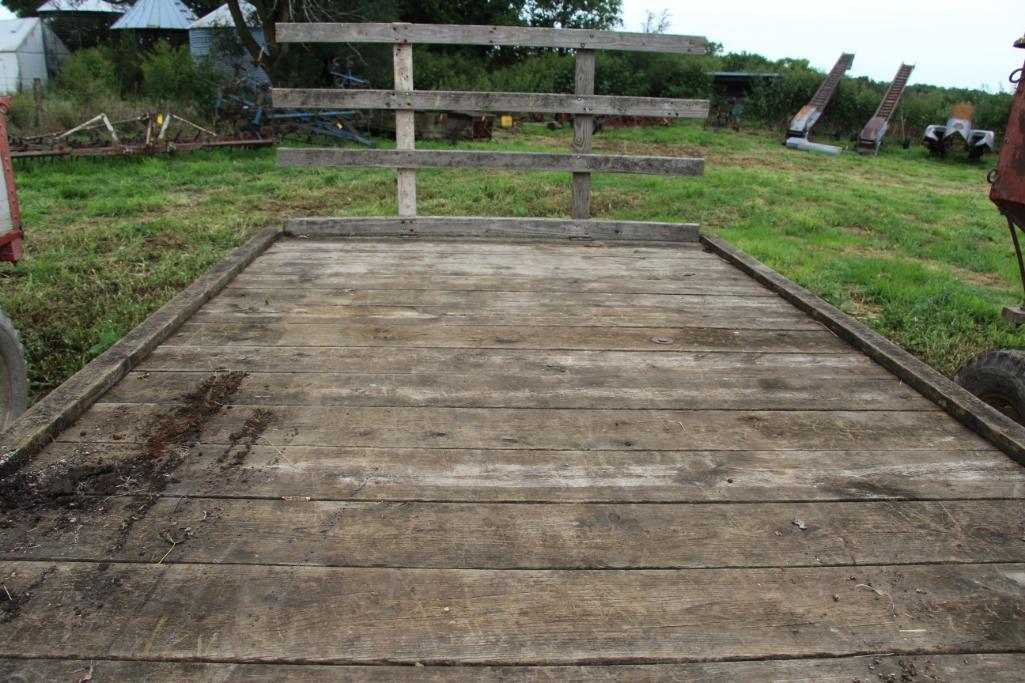 7 x 14' Wooden hay rack on Dearborn running gear