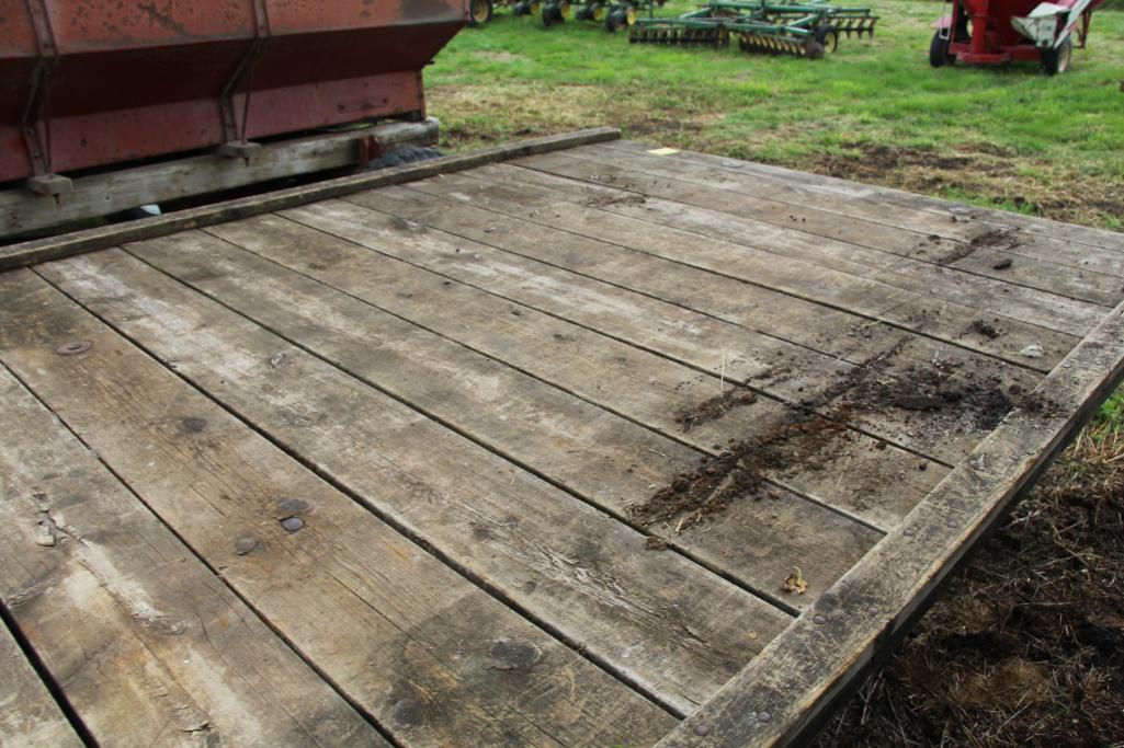 7 x 14' Wooden hay rack on Dearborn running gear