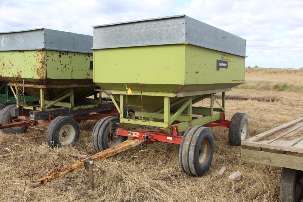 Parker 250 bu. gravity wagon on running gear