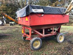 J&M gravity wagon on JD running gear w/hyd. seed auger