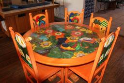 Mexican styled round pedestal table and 4 chairs