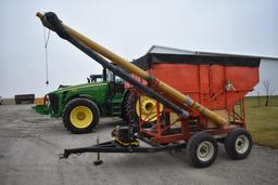 Killbros 250 gravity wagon mounted on tandem axle flatbed trailer