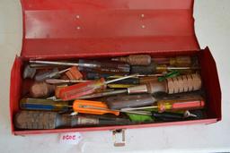 Small metal tool box w/ assorted tools