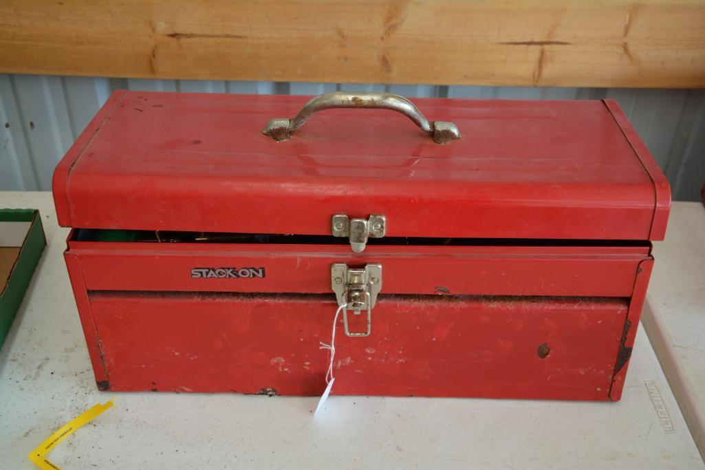 Stack On metal tool box w/ assorted tools