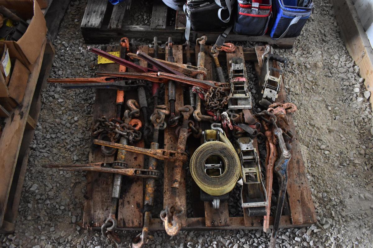 Pallet of chain binders and strap