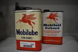 (2) Mobil Oil cans