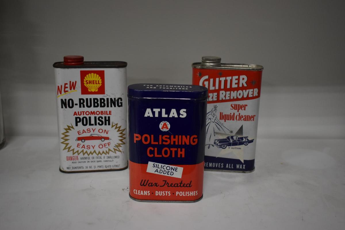 (3) automotive polish advertisement cans