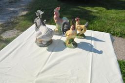 various chicken figurines as pictured