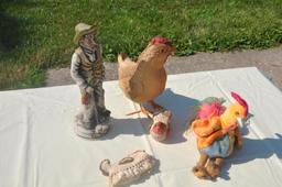 figurines chickens and stuffed animals