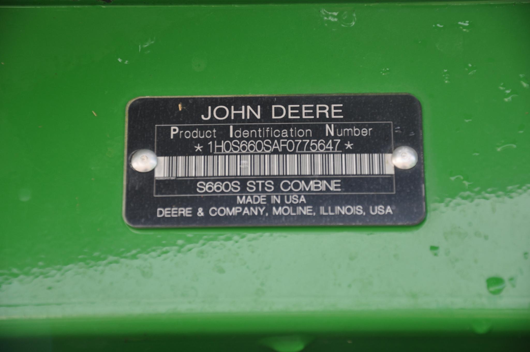 2015 JD S660 2wd combine