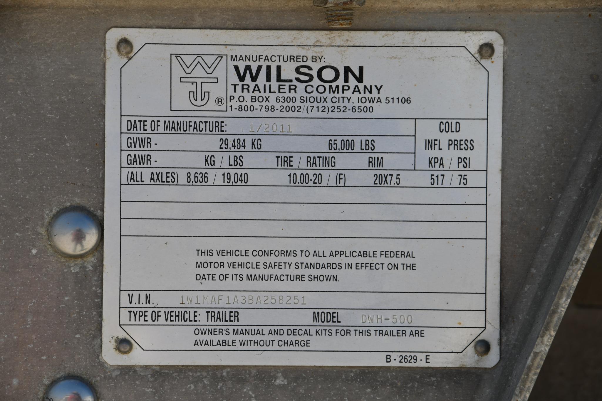 2011 Wilson 43' aluminum hopper bottom grain trailer