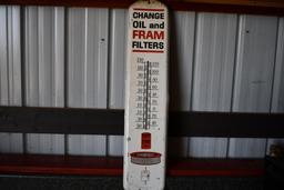 Change Oil and Fram Filters tin thermometer