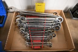 Flat of standard open & box ended wrenches, ratchet wrenches