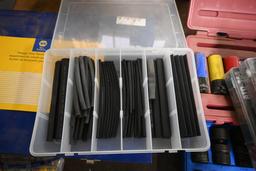 Misc. electrical supplies, fuses, wiring, wire connectors, Lawson wire rack