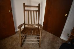 wooden rocker, with blanket