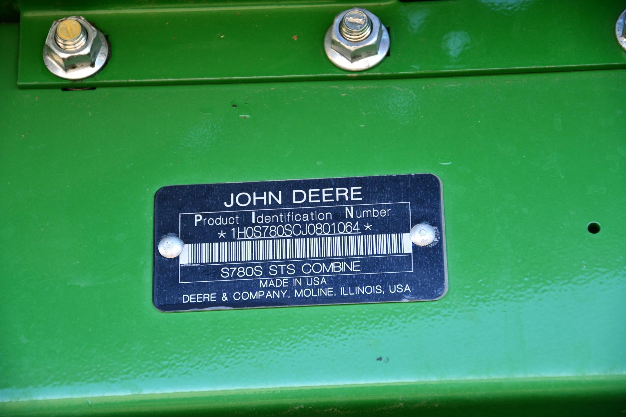 2018 John Deere S780 4wd combine