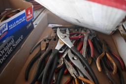 3 flats of tools including pliers and vise grips