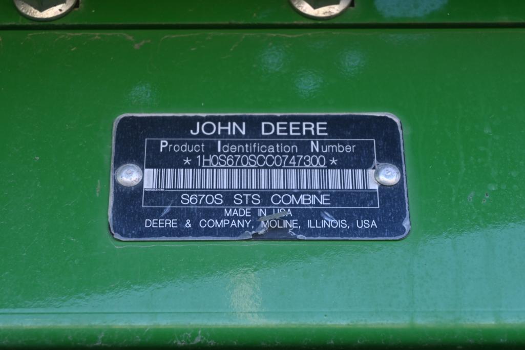 2012 John Deere S670 Hillco sidehill 2wd combine