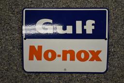 Single sided porcelain Gulf No-Nox gas pump plate