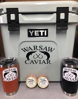 24 Roadie Cooler, (2) Yetti 20 oz Tumblers and Gift certificate for (2) - 1 ounce tins of Caviar don