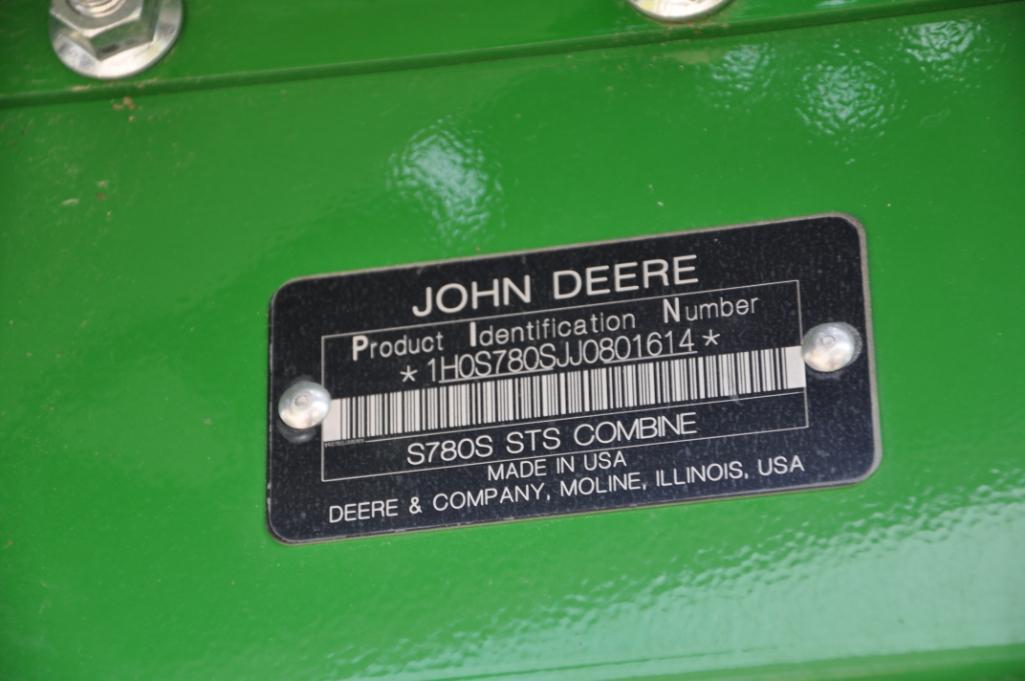 2018 John Deere S780 2wd combine